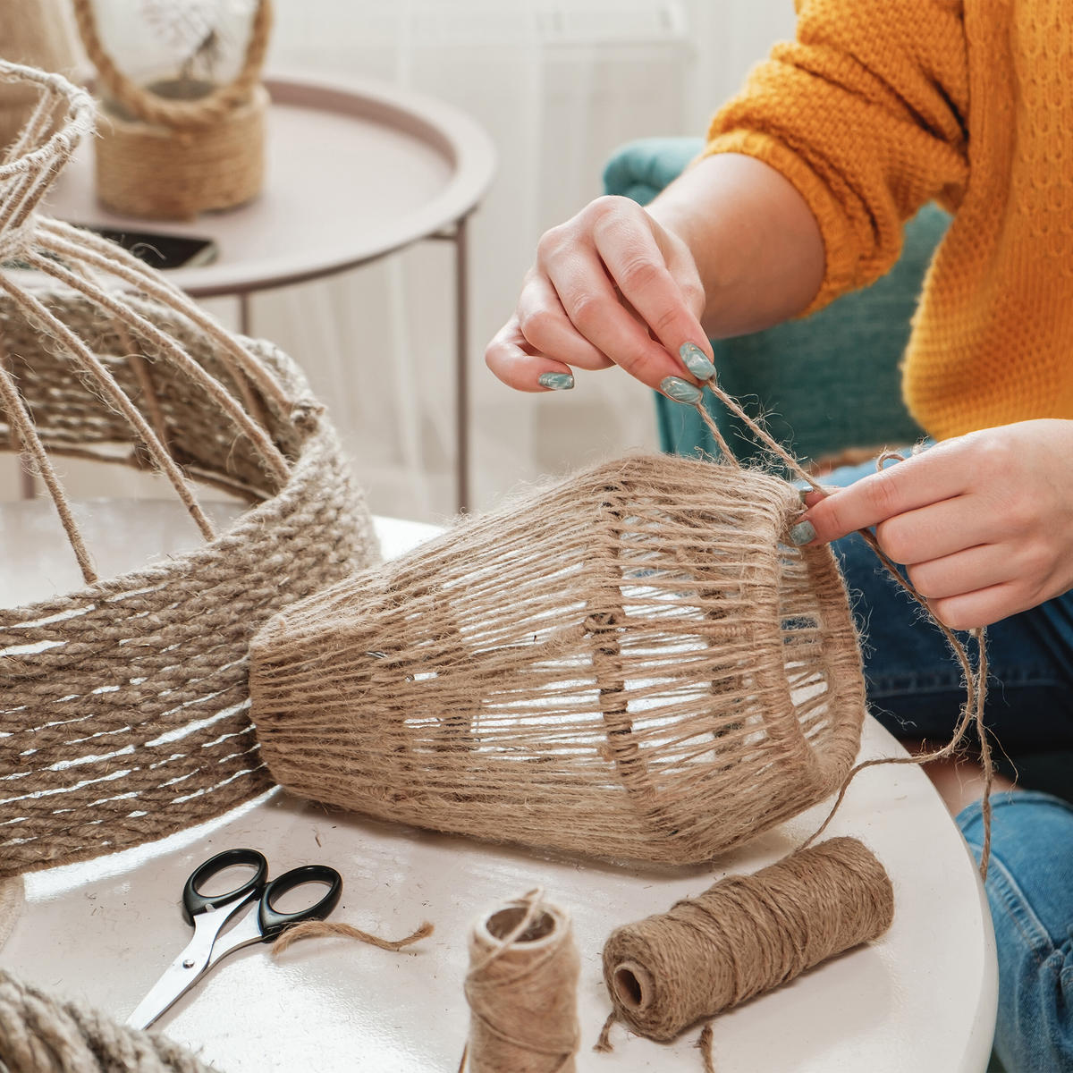 2xJUTESCHNUR - Hellbraun, Textil (8/15/8cm) - Relaxdays