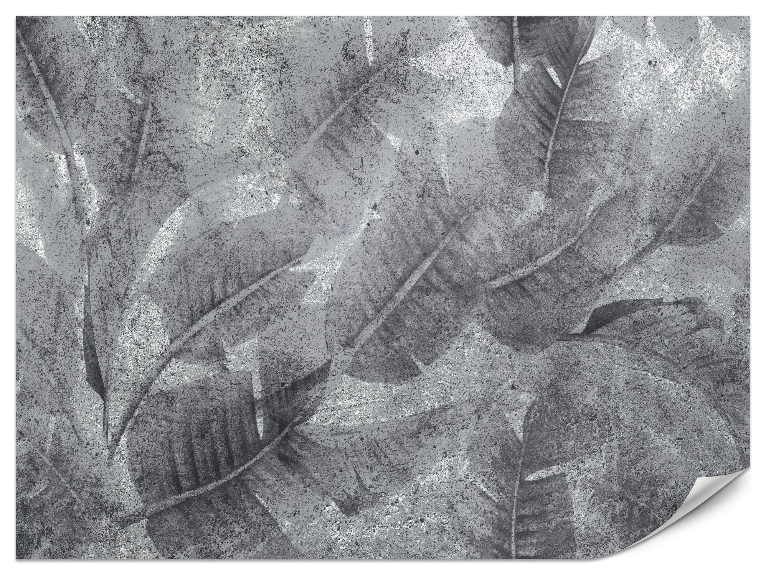 FOTOTAPETE für Wohnzimmer Abstraktion Blätter Beton Vintage Grau 300x210 - Grau, Papier (300/210cm) - Muralo