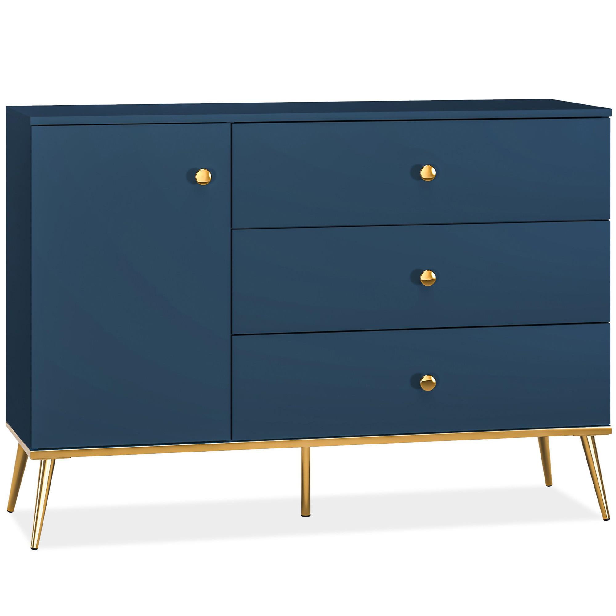 KOMMODE ARICIA Schubladen mit Vollauszug, Marineblau - Blau, Holz (120/85/40cm) - KONSIMO®