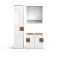 BADMÖBEL-SET Eden Weiß 3 Teile, mit Hochschrank - Weiß/Eiche Artisan, Holzwerkstoff (73/64/37cm) - Vicco