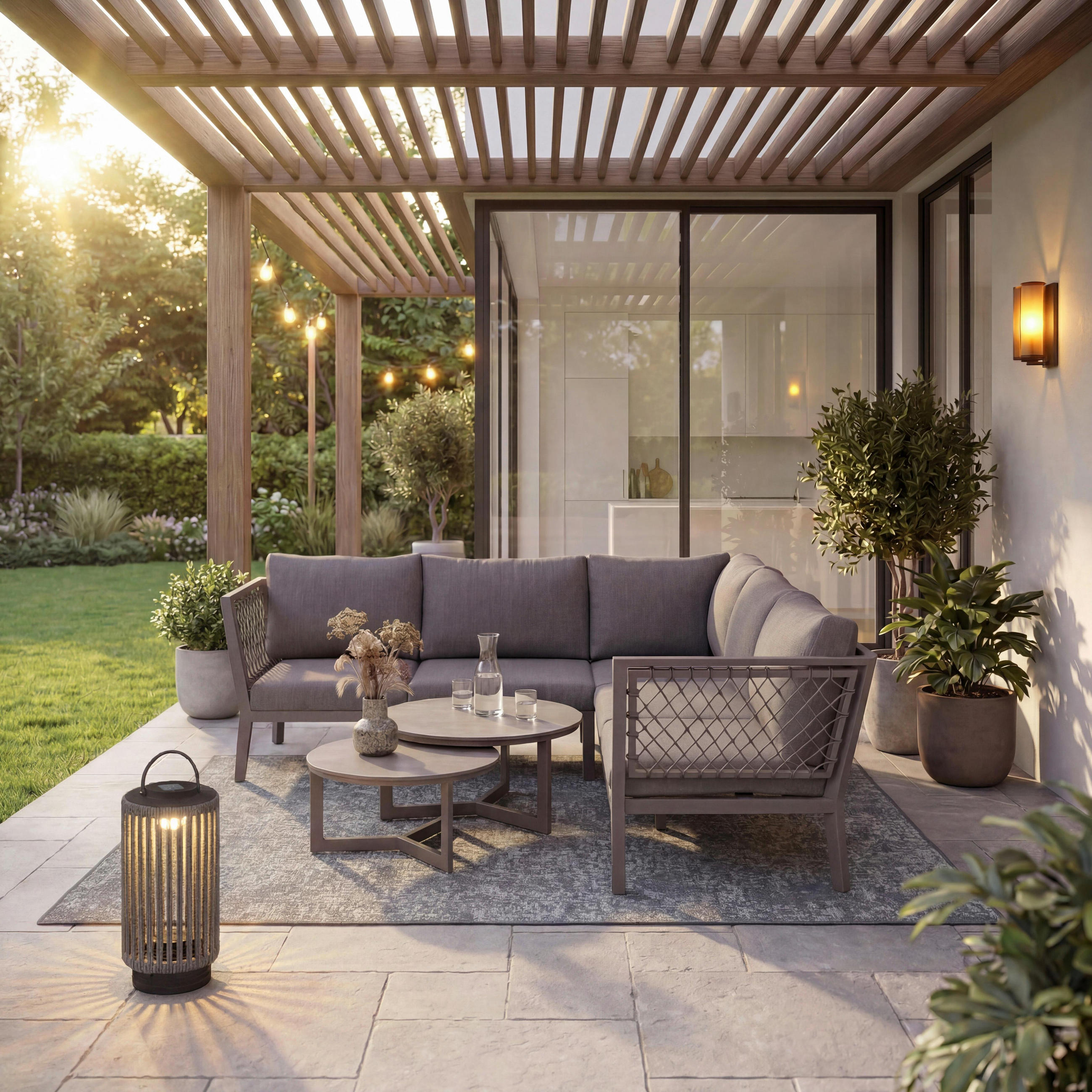 LOUNGEGARNITUR Malou Grau Outdoorstoff/Metall +Abdeckung - Dunkelgrau, Metall