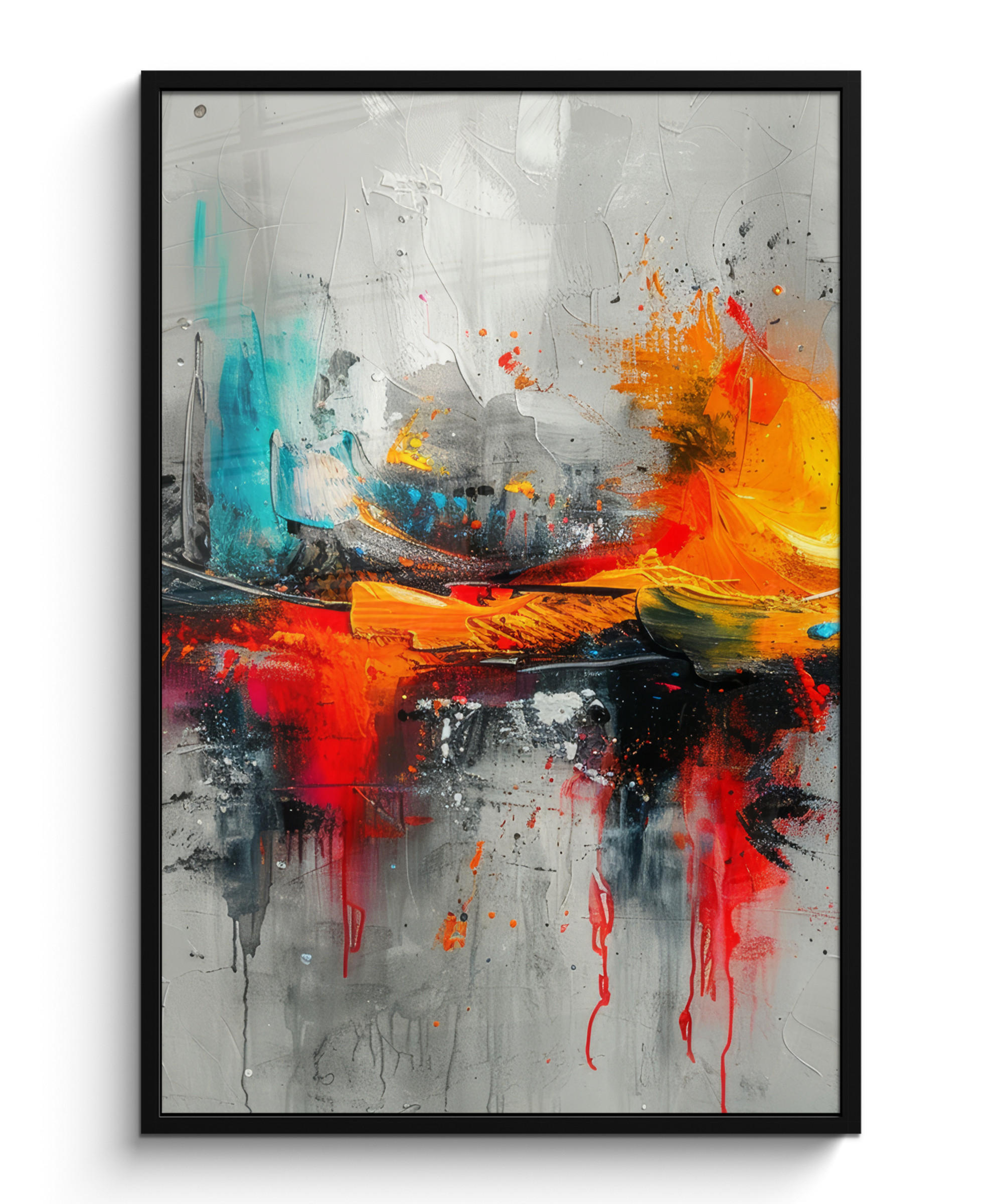 GERAHMTES BILD Moderne Kunst - Orange - Grau - Abstrakt 80x120 cm - Hellgrau, Papier (80/120cm) - MuchoWow