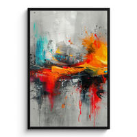 GERAHMTES BILD Moderne Kunst - Orange - Grau - Abstrakt 80x120 cm - Hellgrau, Papier (80/120cm) - MuchoWow