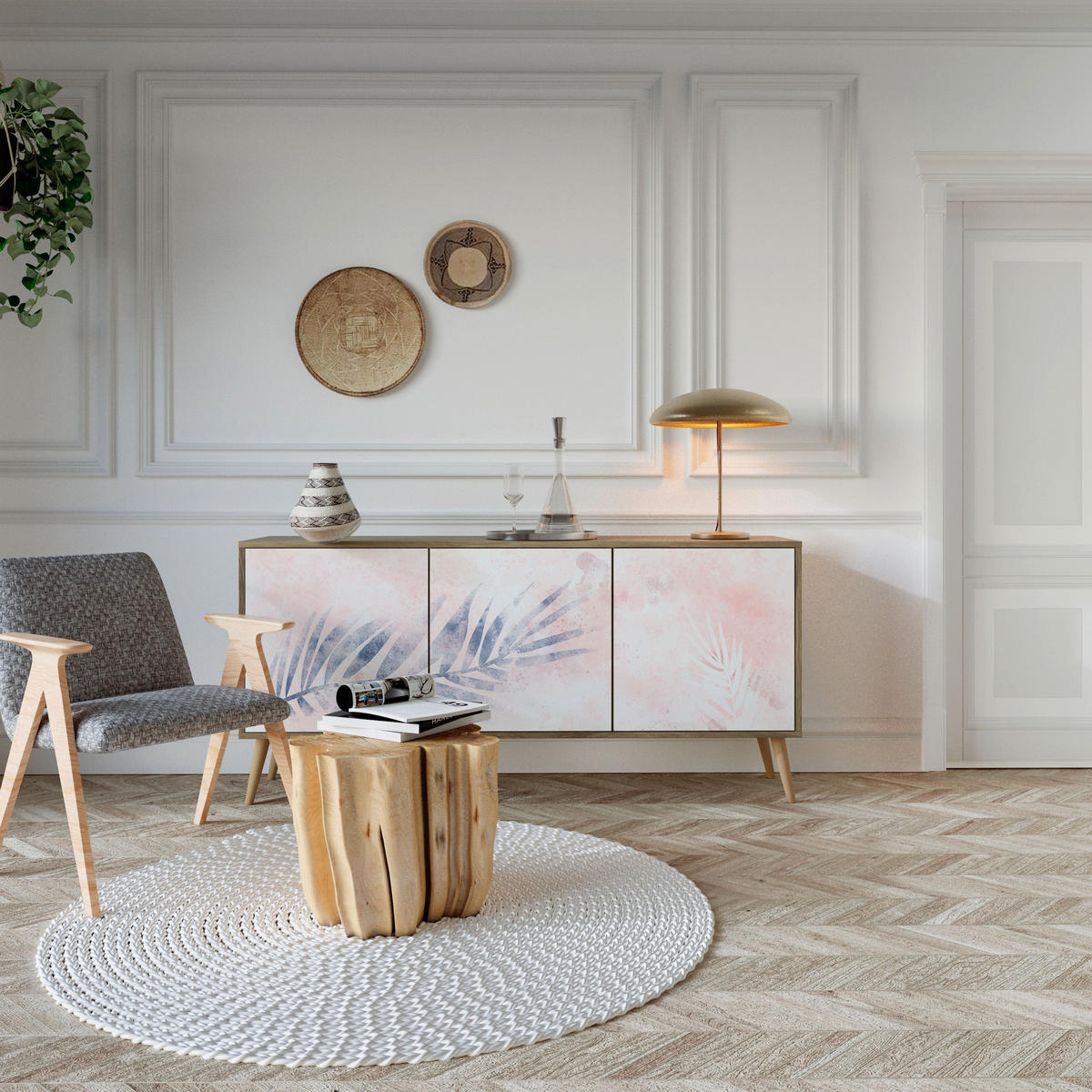 SIDEBOARD TIMELESS FLOAT, Eicheneffekt, 164,5x42x77,5 cm, 3 Türen - Eichefarben/Buchefarben, Holzwerkstoff/Buchenholz (164.5/77.5/42cm) - SpaceRebels