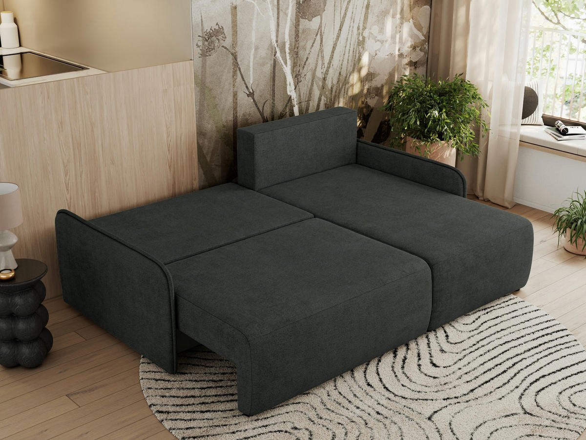 ECKSCHLAFSOFA ARPA L Dunkelgrau Struktur - rechts - Dunkelgrau/Schwarz, Kunststoff/Textil (150/198cm) - MKS