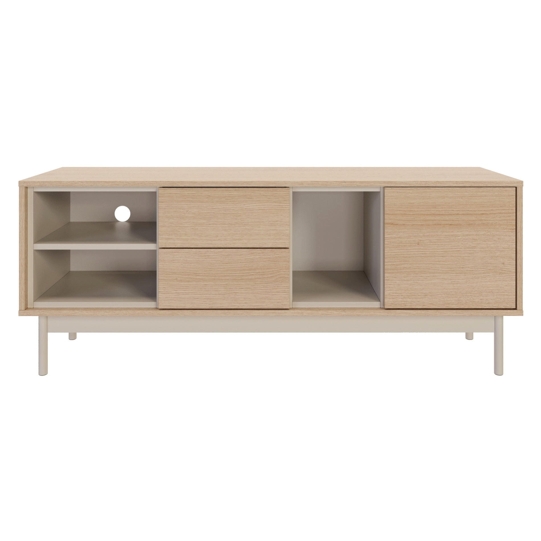 TV stolík Layen drevodekor dub / kašmírovo sivý 138/55/39 cm - farba duba/taupe, kov/kompozitné drevo (138/55/39cm) - Selsey