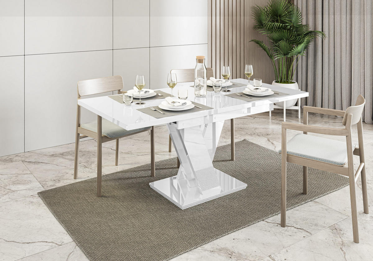 ESSTISCH Weiß Hochglanz Ausziehbar 120 - 160 cm - Weiß Hochglanz, Holzwerkstoff (120/80/75cm) - PROSPERO