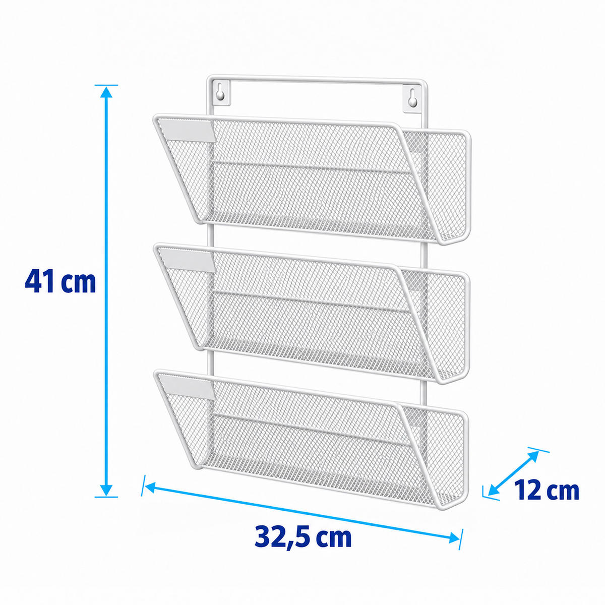 ZEITSCHRIFTENHALTER Weiß Metall Wandmontage 3 Ablagen A4 - Weiß, Metall (32.5/41/12cm) - Relaxdays