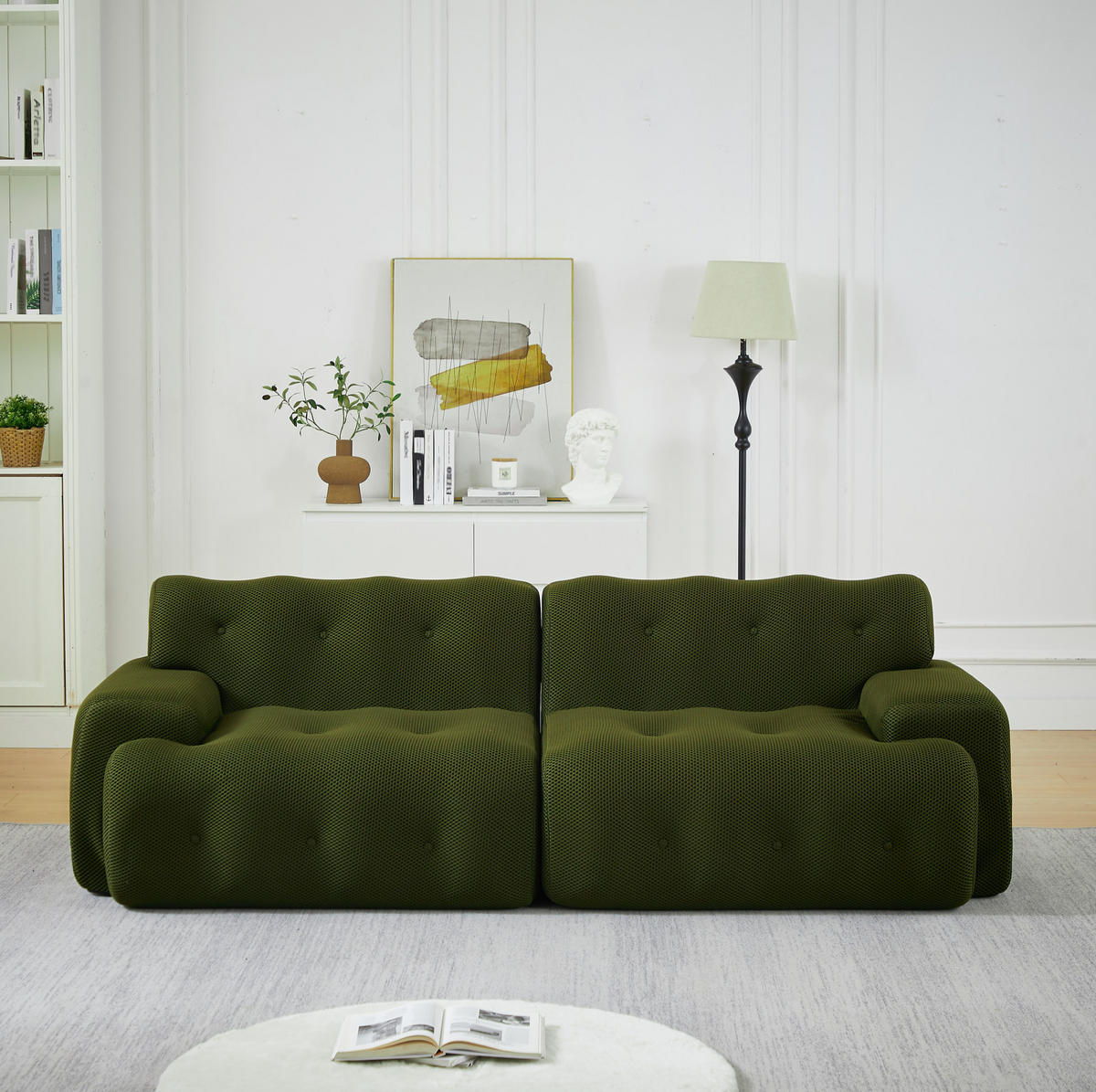2-SITZER-SOFA 224/104/66 cm aus Stoff, montagefrei mit breiten Armlehnen und Knopfheftung, Grün - Grün, Textil (224/66/104cm) - Redom