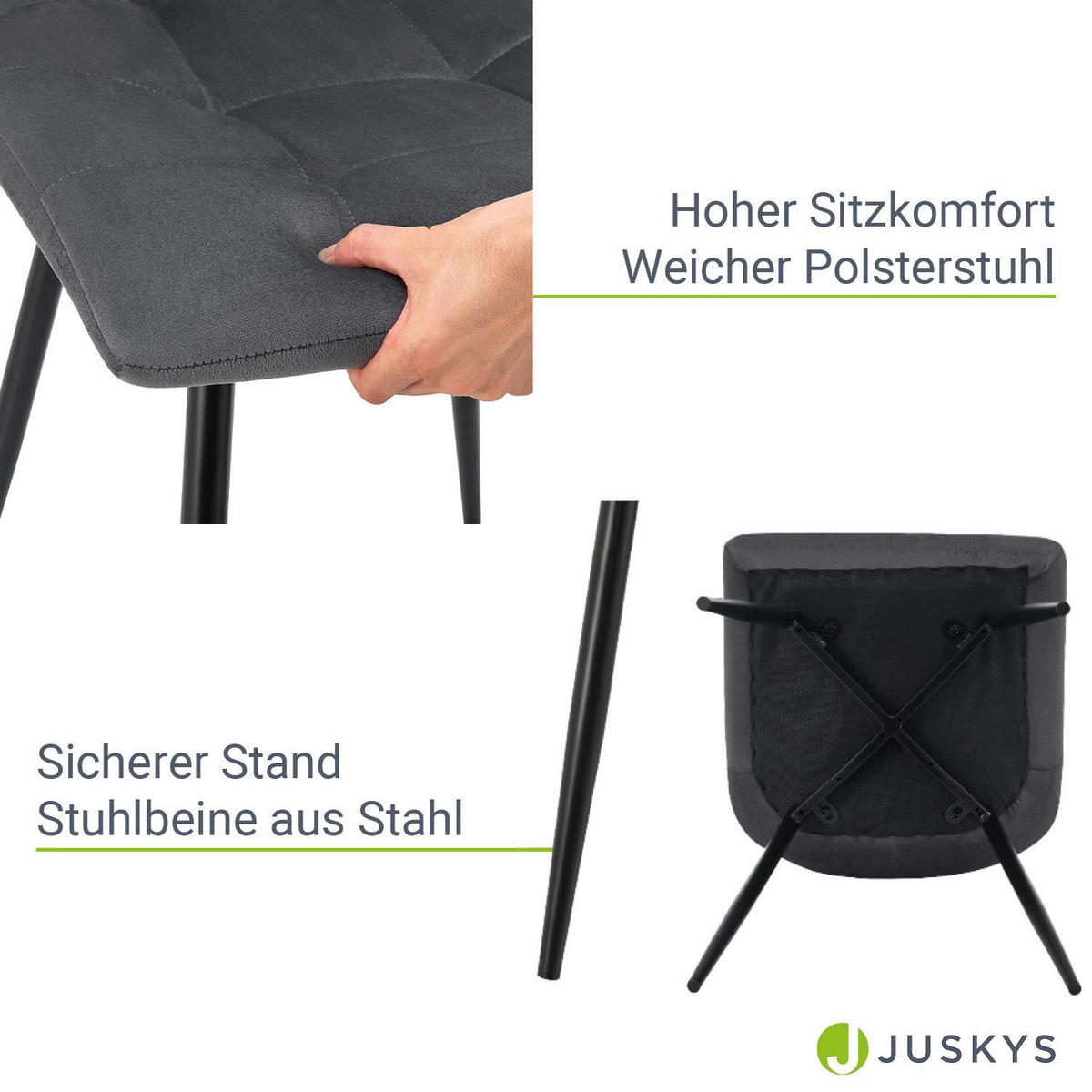 ESSZIMMERSTUHL Blanca Samt dunkelgrau (2er Set) - Dunkelgrau, Textil (46/90/61cm) - Juskys