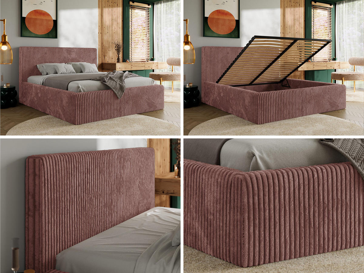 POLSTERBETT TILIANO CLASSIC 160/200 - Rosa Cord - Pocket-Matratze - Rosa, Textil (160/200cm) - MKS