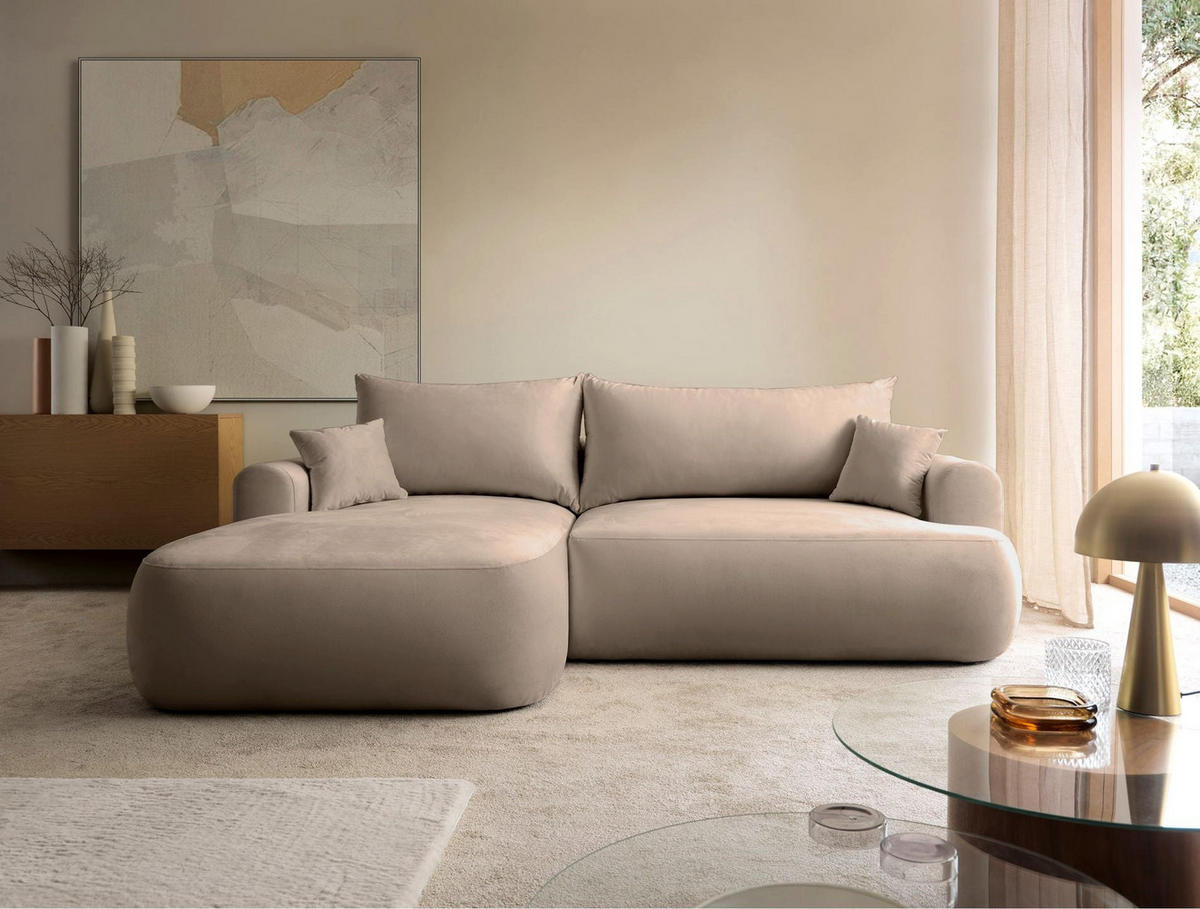 ECKSOFA Ovo Beige mit wasserabweisendem Samtbezug - Beige/Schwarz, Kunststoff/Textil (260/165cm) - Selsey