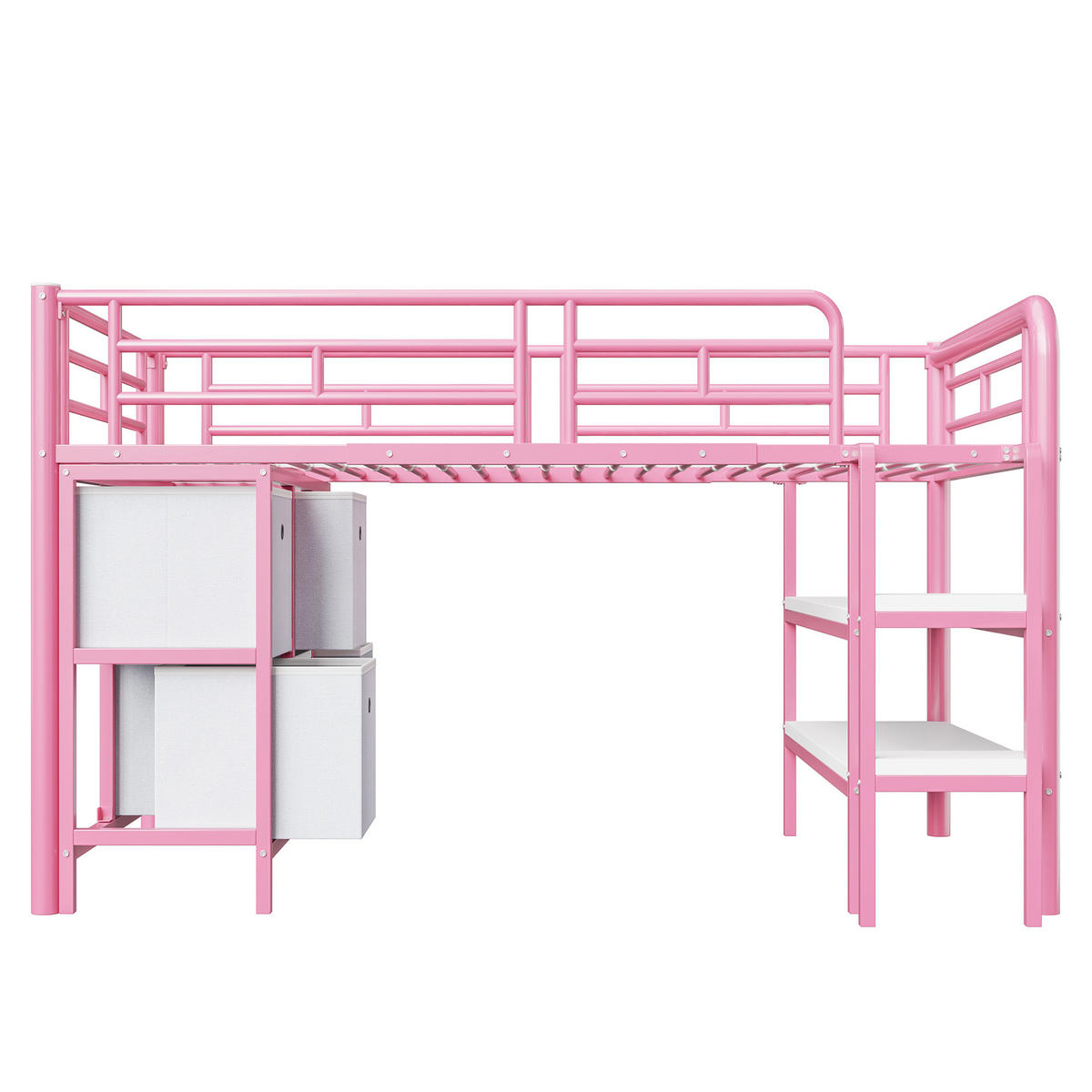 HOCHBETT 90/200 cm in Rosa mit Schubladen, Regalen und breiter Treppe - Rosa, Holzwerkstoff/Metall (90/200cm) - CHICFURN