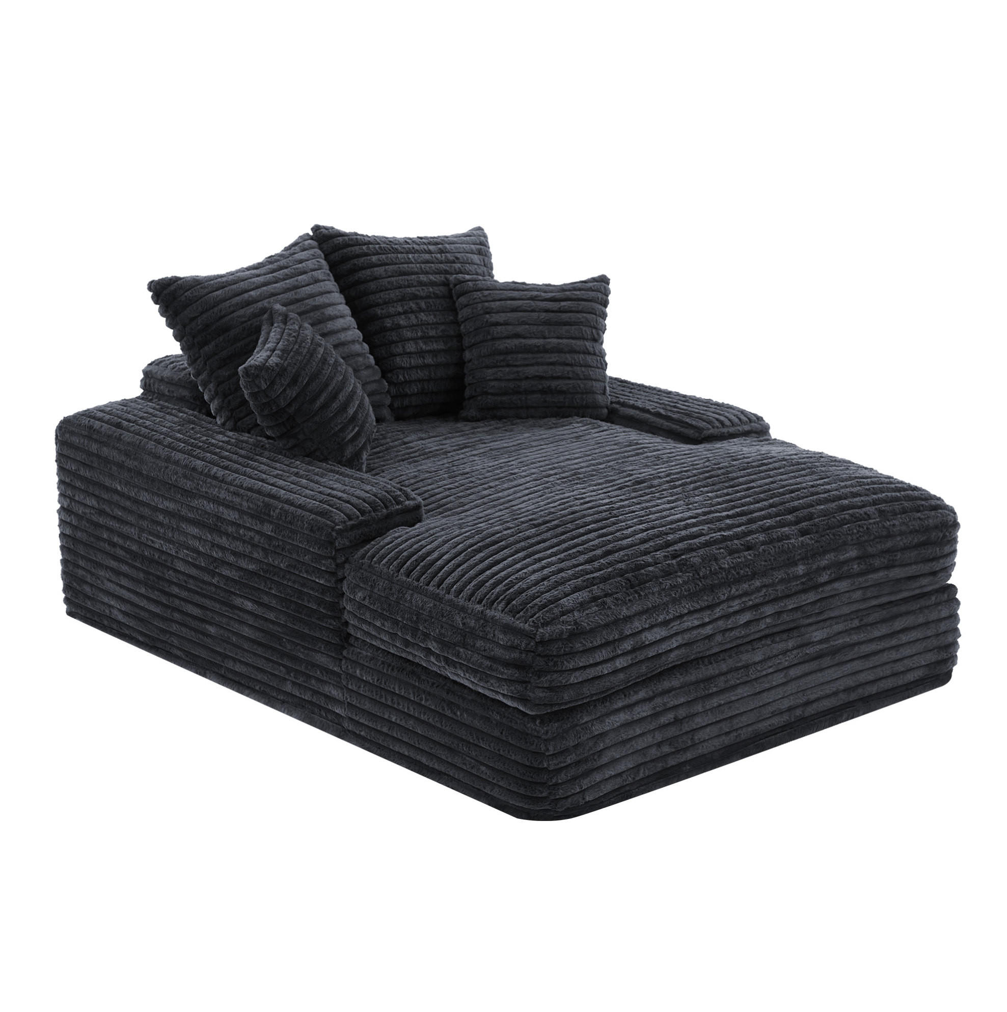 CHAISELONGUE Cordstoff 135 x 165 cm Grau mit 4 Kissen - Grau, Kunststoff (135/58/165cm) - Beauniv