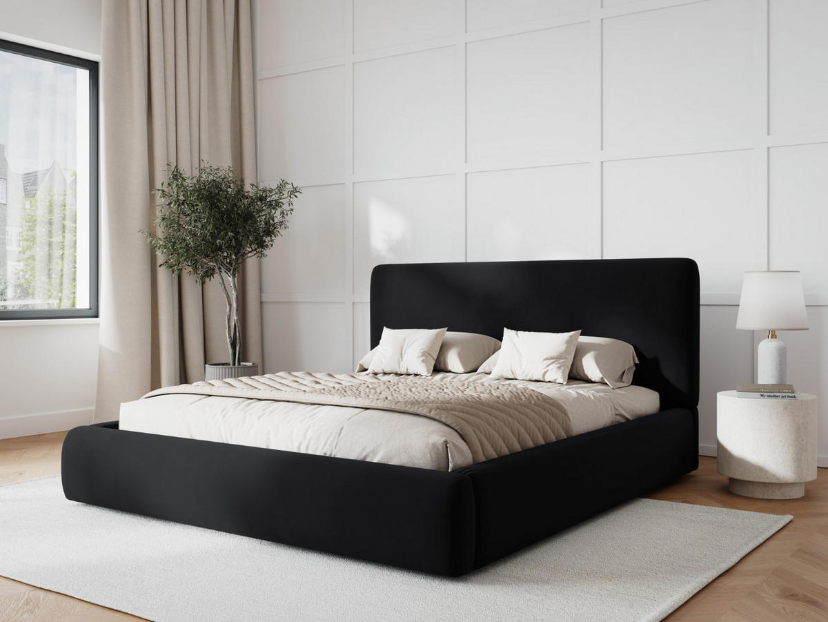 BETT mit Bettkasten und Kopfteil Colonel aus Samt schwarz 200x200cm - Schwarz, Textil (200/200cm) - Cosmopolitan Design