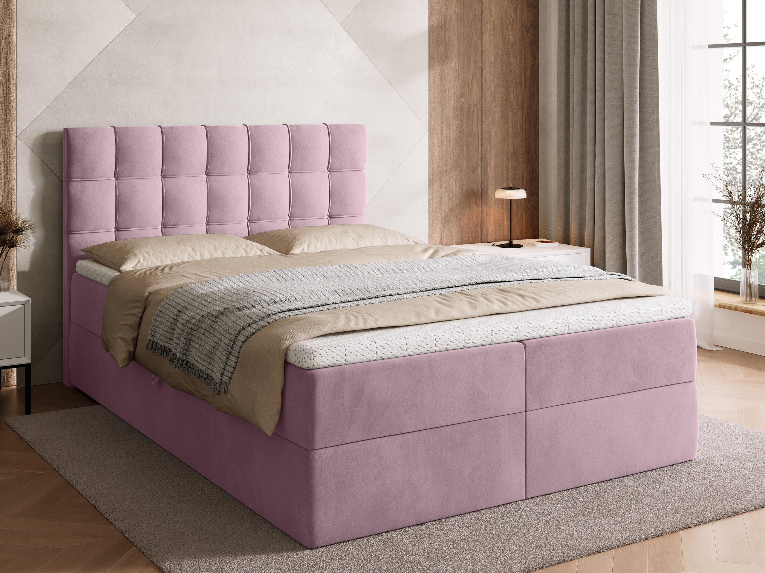 BOXBETT Detroit mit Topper 140/200 Rosa - Rosa, Holzwerkstoff/Textil (140/200cm) - Bromarkt