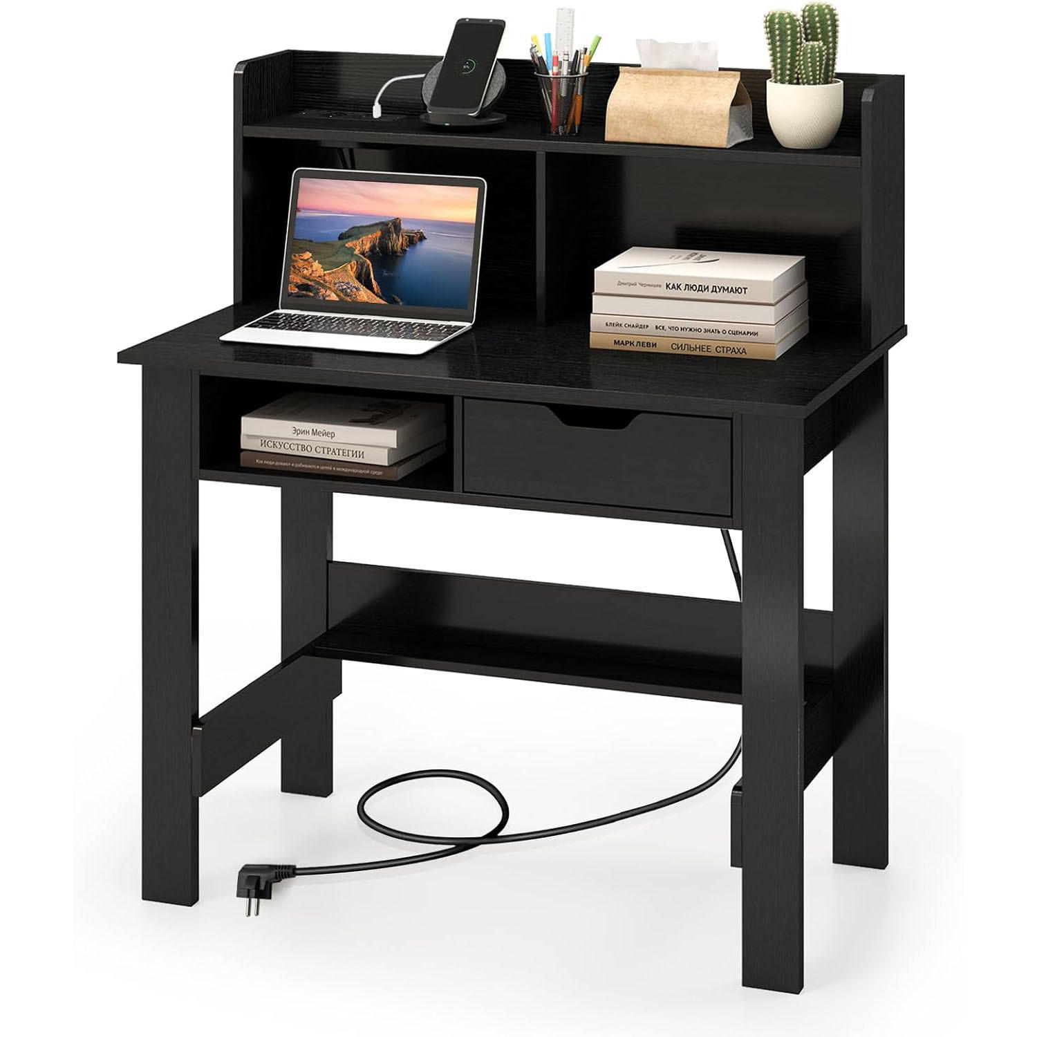 DATORBORD Svart - Svart, Träbaserade material (56/95/109.5cm) - COSTWAY
