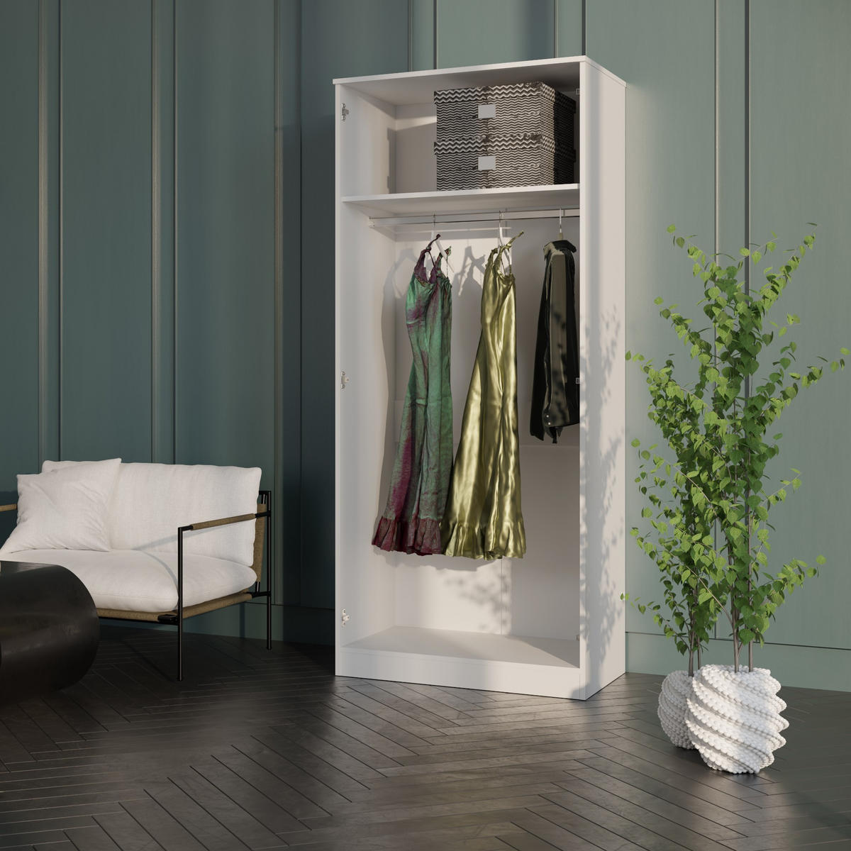 DREHTÜRENSCHRANK mit Spiegel Monza 2D 80 Weiß - Weiß/Grau, Holzwerkstoff/Metall (80/200/60cm) - mzm24