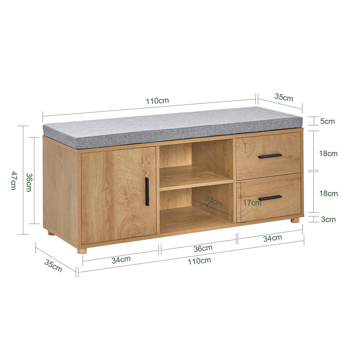 SCHUHBANK Natur - Naturfarben, Holz/Holzwerkstoff (110/47/35cm) - SoBuy
