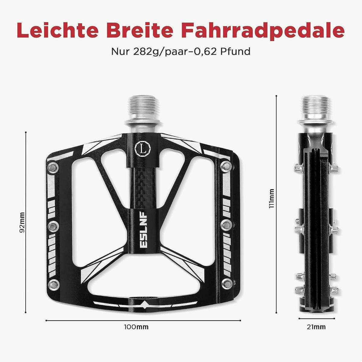 FAHRRADPEDALE Set 9/16 Zoll CNC Aluminium Leichtbauweise Schwarz - Schwarz, Metall (10/1.5/10.1cm)