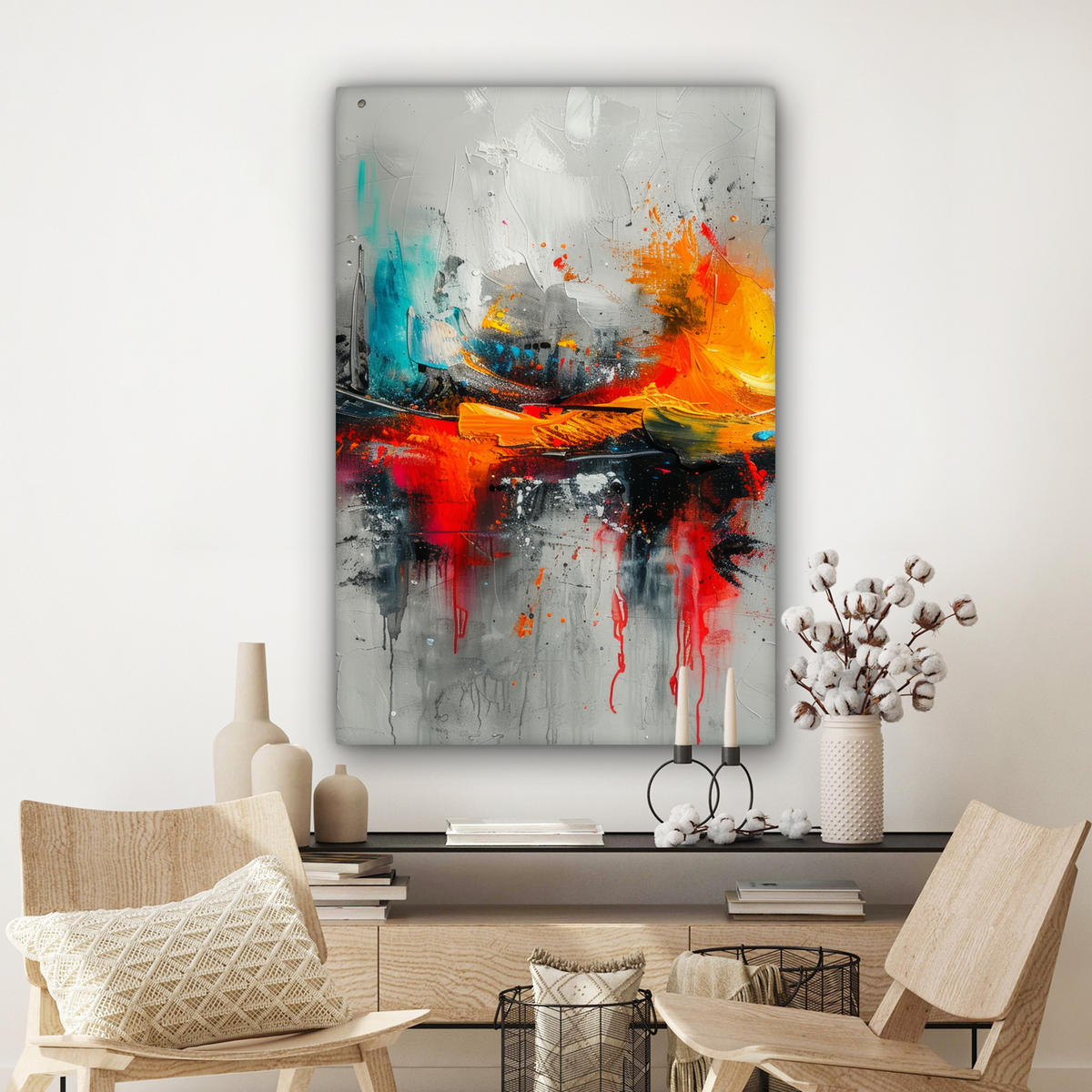 LEINWANDBILD Moderne Kunst - Orange - Grau - Abstrakt 90x140 cm - Hellgrau, Textil (90/140cm) - MuchoWow