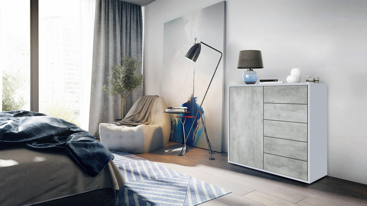 KOMMODE Ben Front in Beton Oxid Optik - Hellgrau, Holzwerkstoff (79/74/36cm) - Vladon