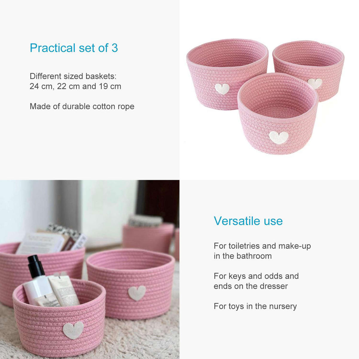 AUFBEWAHRUNGSKORB SET (3-tlg.) - Rosa, Textil (24/14/24cm) - Intirilife