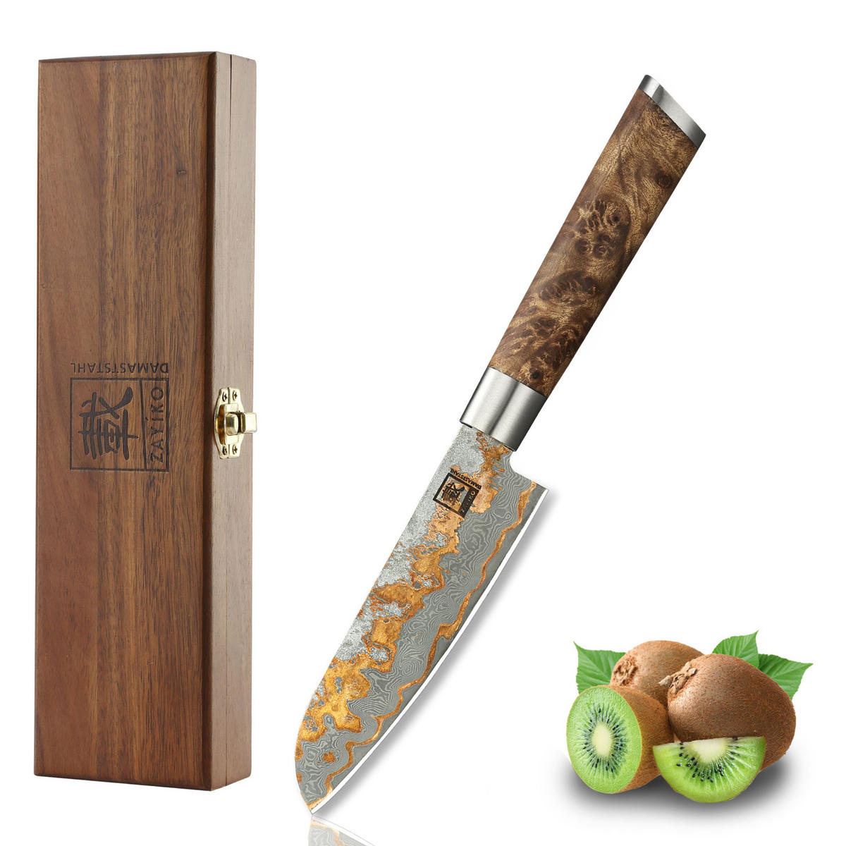 SANTOKU (KLEIN) 12,5 cm Klinge - Ahornfarben, Holz/Metall (24cm) - Zayiko