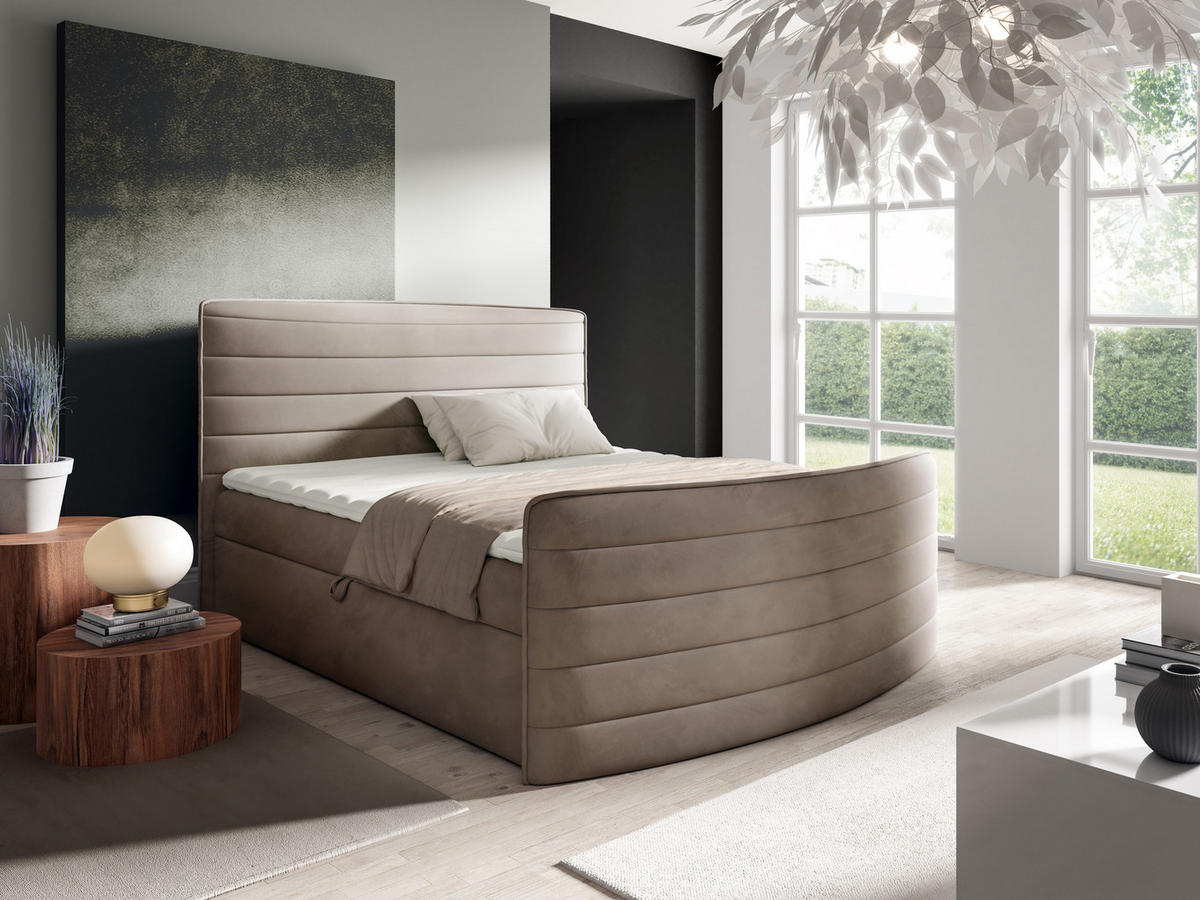 BOXBETT 120 x 200 cm mit Bonell-Federkernmatratze H3 - Braun - CLEO - Braun, Textil (120/200cm) - AN-Moebel 4u