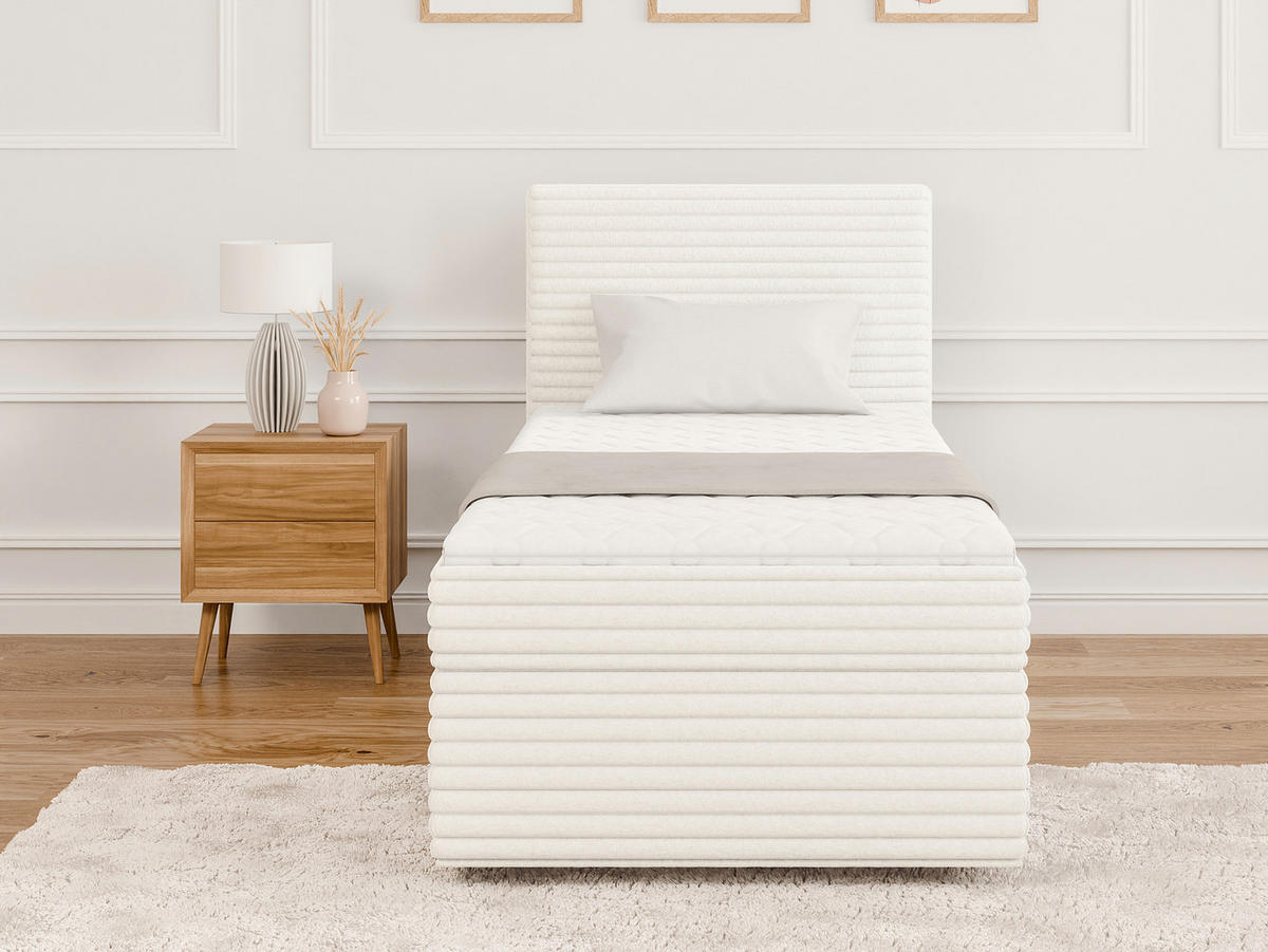 BOXBETT Roma 90/200 cm Hellbeige Plüschcord - Beige/Schwarz, Holz/Kunststoff (90/200cm) - S-Style Möbel