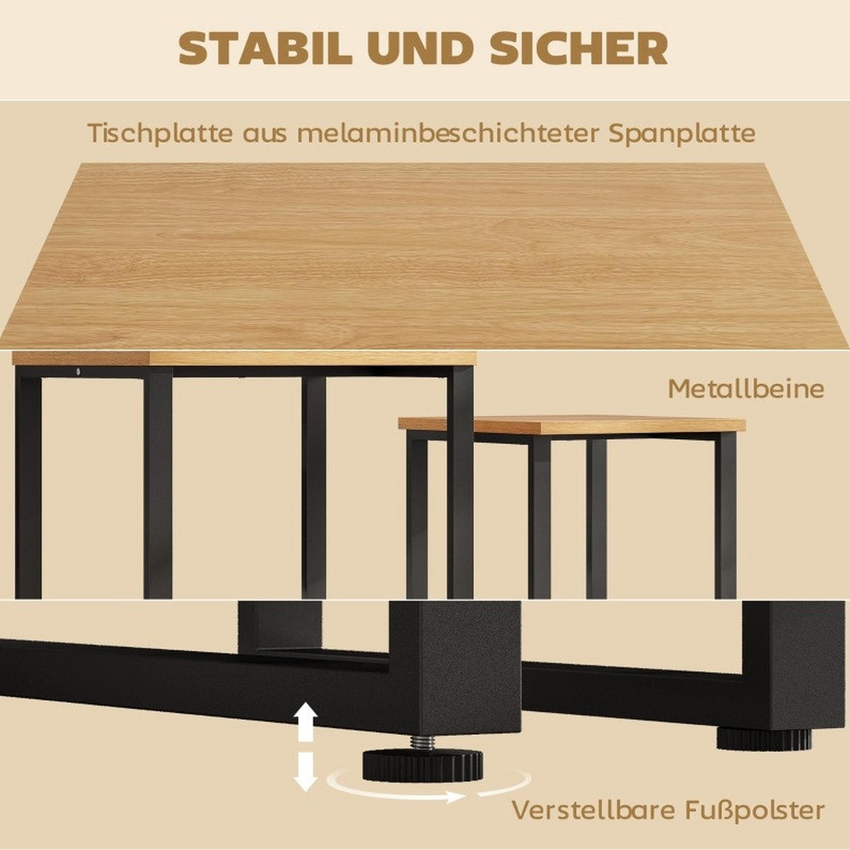 COUCHTISCH-SET 60/50/60 cm stapelbar mit Metallgestell und Holzoptik, Natur - Naturfarben, Holzwerkstoff (60/50/60cm) - Redom