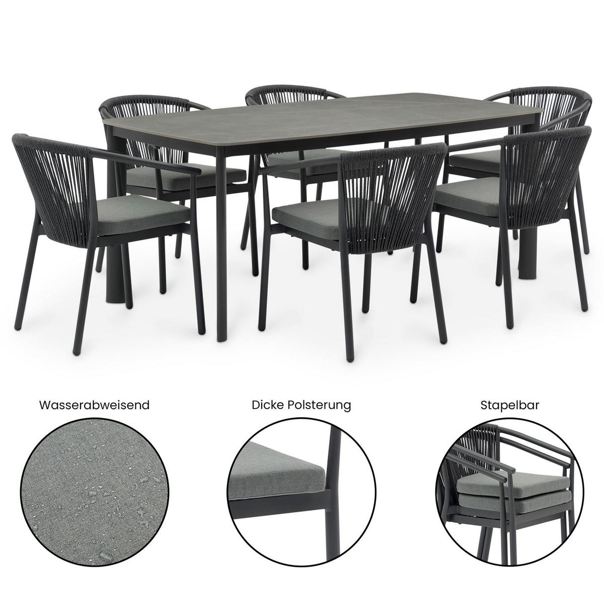 GARTENMÖBELSET TAVOLO - Anthrazit, Textil/Metall - IDIMEX