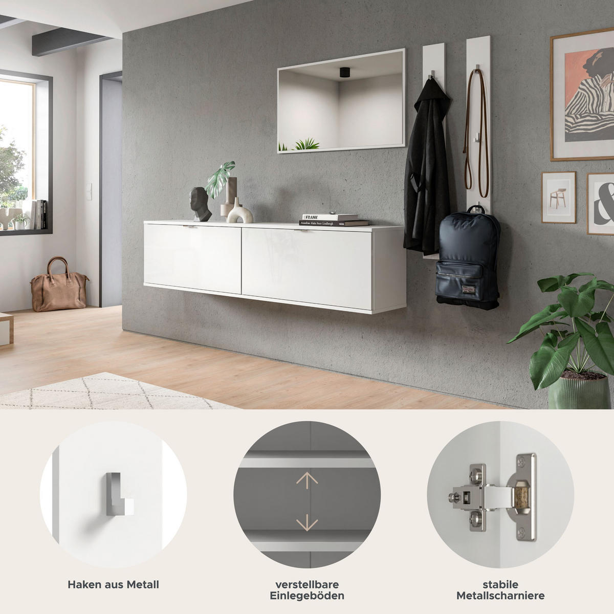 GARDEROBE Systemmöbel Projekt X 5tlg. Kombination , ca.237x191x37 cm - Weiß, Holzwerkstoff (237/191/37cm)