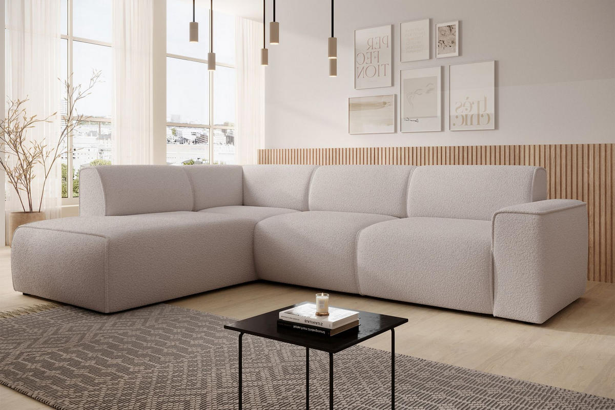 ECKSOFA Bouvi Hellbeige links - Ecru/Schwarz, Kunststoff/Textil (292/220cm) - Selsey
