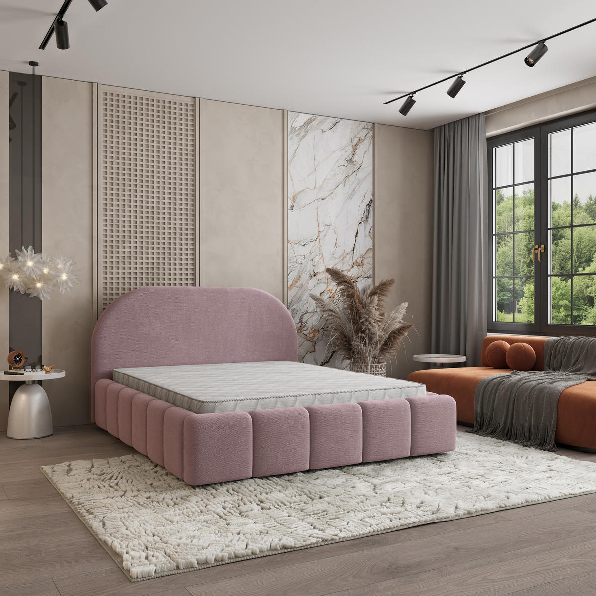 POLSTERBETT FLUSSO 160x200 cm mit Bettkästen - Rosa - Rosa, Holz (160/200cm) - MASSENO