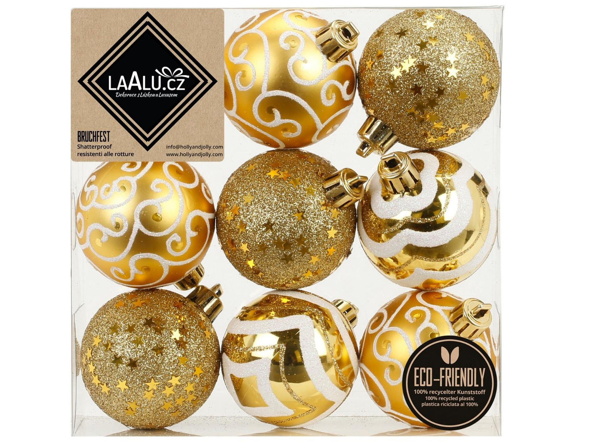 WEIHNACHTSKUGEL-SET bunt 9 Stück, 6 cm, Kunststoff - Goldfarben, Kunststoff (30/15/30cm) - LAALU