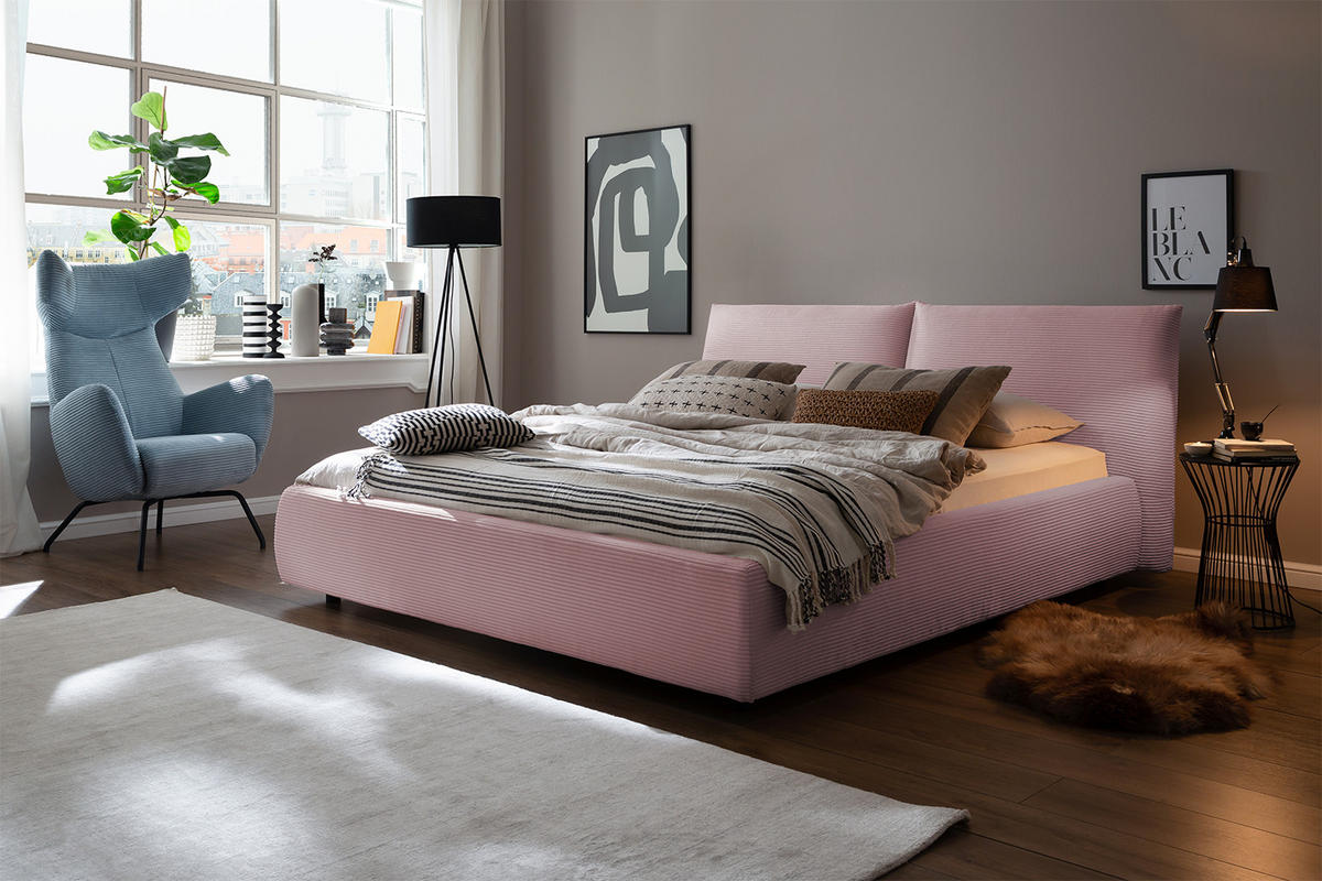 POLSTERBETT HENRY Pink Cord - Pink/Schwarz, Textil (200/200cm) - KAWOLA