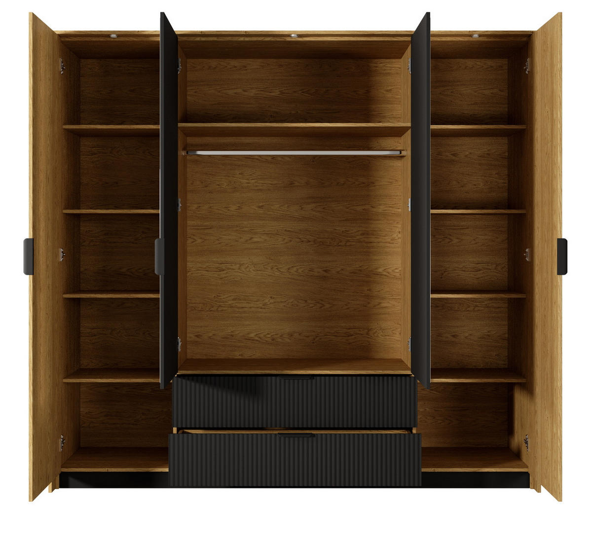 KLEIDERSCHRANK 225 cm mit Spiegel und LED Belano, 4 Türen, Eiche Baltic - Eichefarben, Holz (223/210/59cm) - Emporius