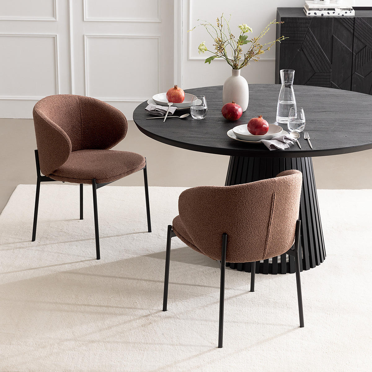 POLSTERSTUHL - Stahl / Bouclé, 2er-Set - Rostfarben/Schwarz, Textil (57/76/58cm) - home24