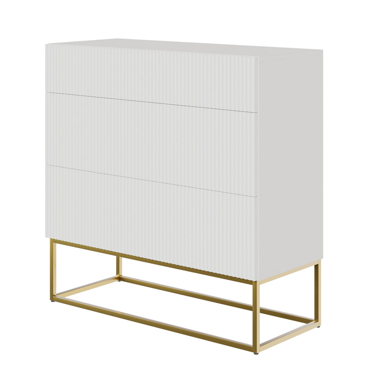 KOMMODE Veldio Weiß mit 3 Schubladen 90 cm - Goldfarben/Weiß, Holzwerkstoff/Metall (90/90/38cm) - Selsey