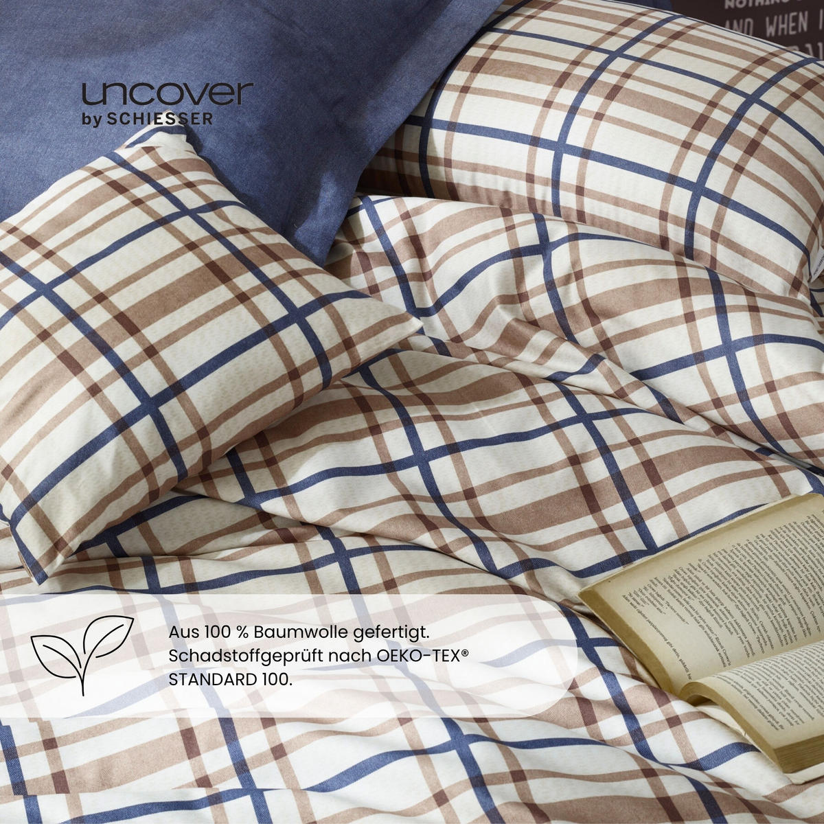 BETTWÄSCHESET Maxim - Baumwollsatin - 2-teilig - 135x200cm - Taupe-Blau - Blau, Textil (135/200cm) - Uncover by Schiesser
