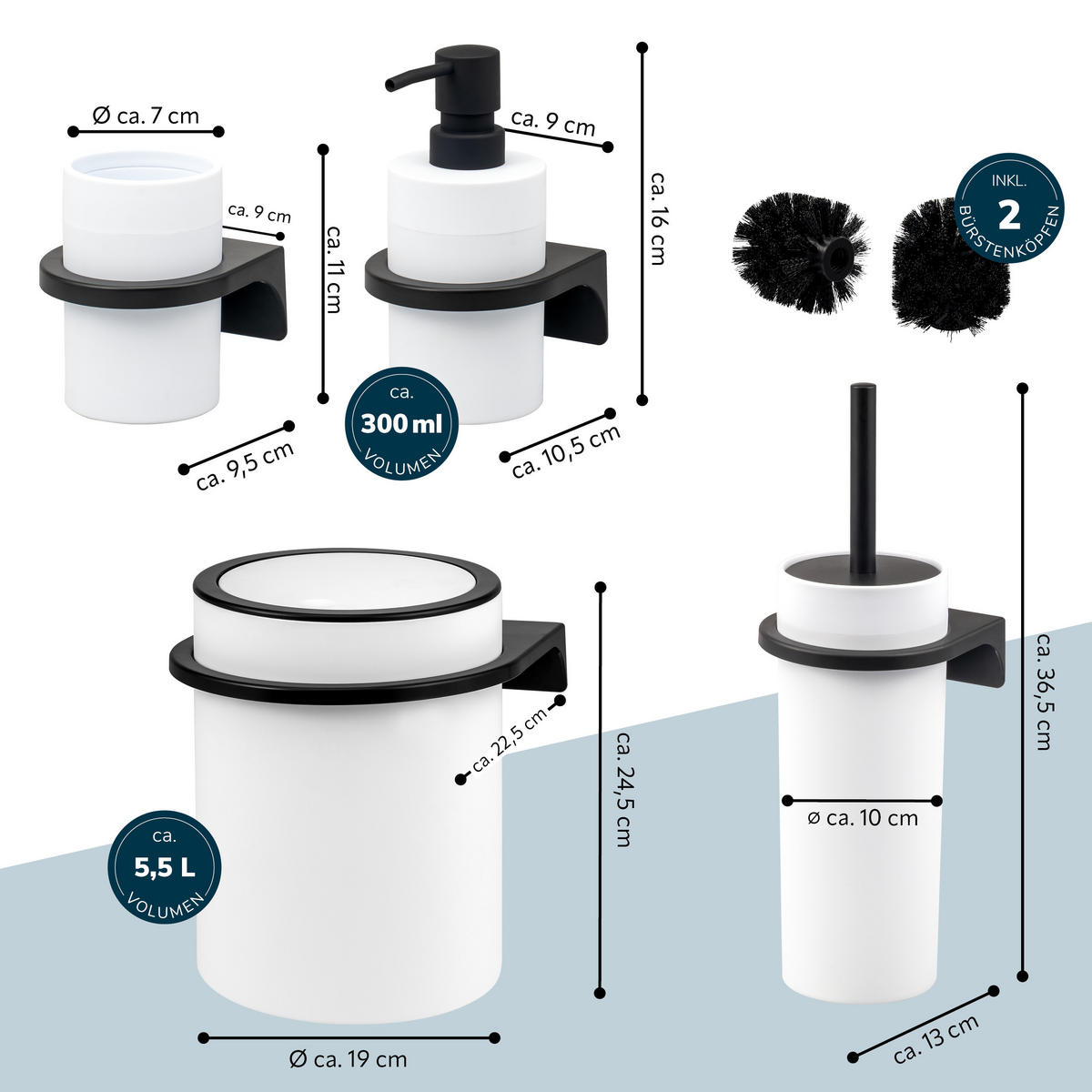 BAD-ACCESSOIRES-SET (4er-Set) SAVONA, Soft-Touch, weiß - Weiß, Kunststoff (19/24.5/19cm) - bremermann