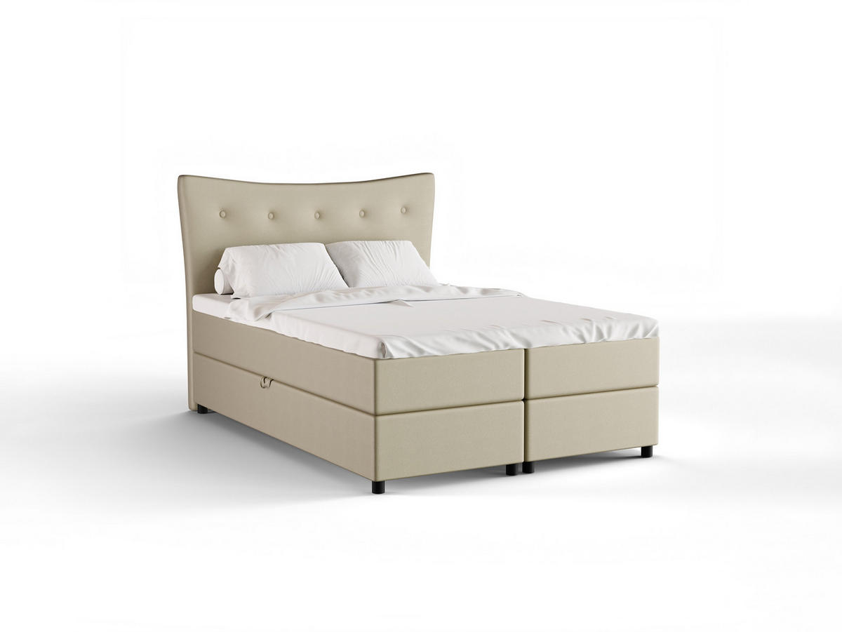 BOXBETT Nevada 140 x 200 cm Doppelbett mit hochwertiger Bonell-Matratze und Topper - ecru - Ecru, Holz (140/200cm) - Panda Möbel