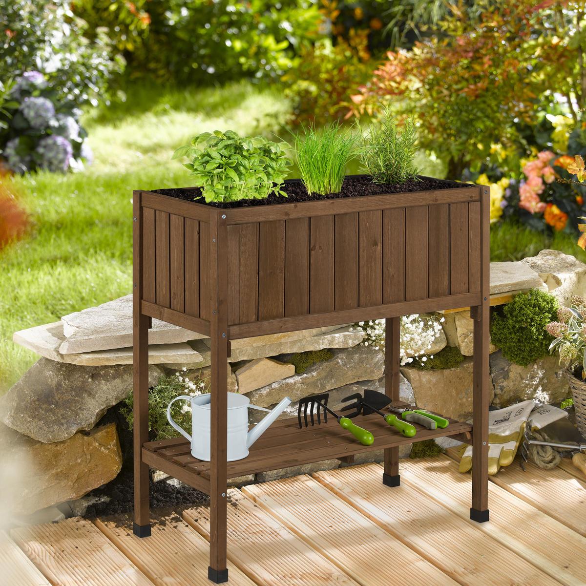 HOCHBEET - Braun, Holz/Kunststoff (74/80/38cm) - Relaxdays