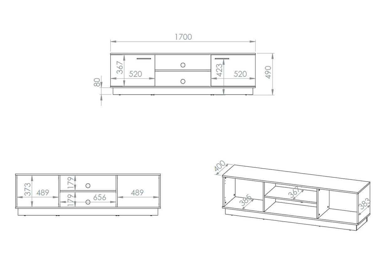 LOWBOARD Modesto Eiche Style hell / Schwarz 170 / 40 / 49 cm - Hellbraun/Eichefarben, Holz/Holzwerkstoff (170/49/40cm) - Feldmann-Wohnen
