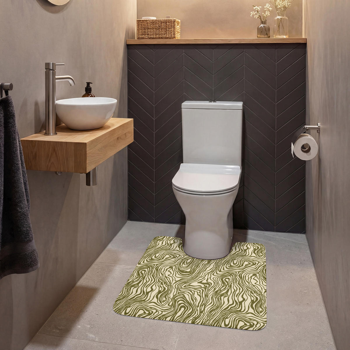 WC PŘEDLOŽKA Abstraktní - Mramor - Zelený 55x60 cm - tmavě zelená, textil/plast (55/1cm) - OnlyWow