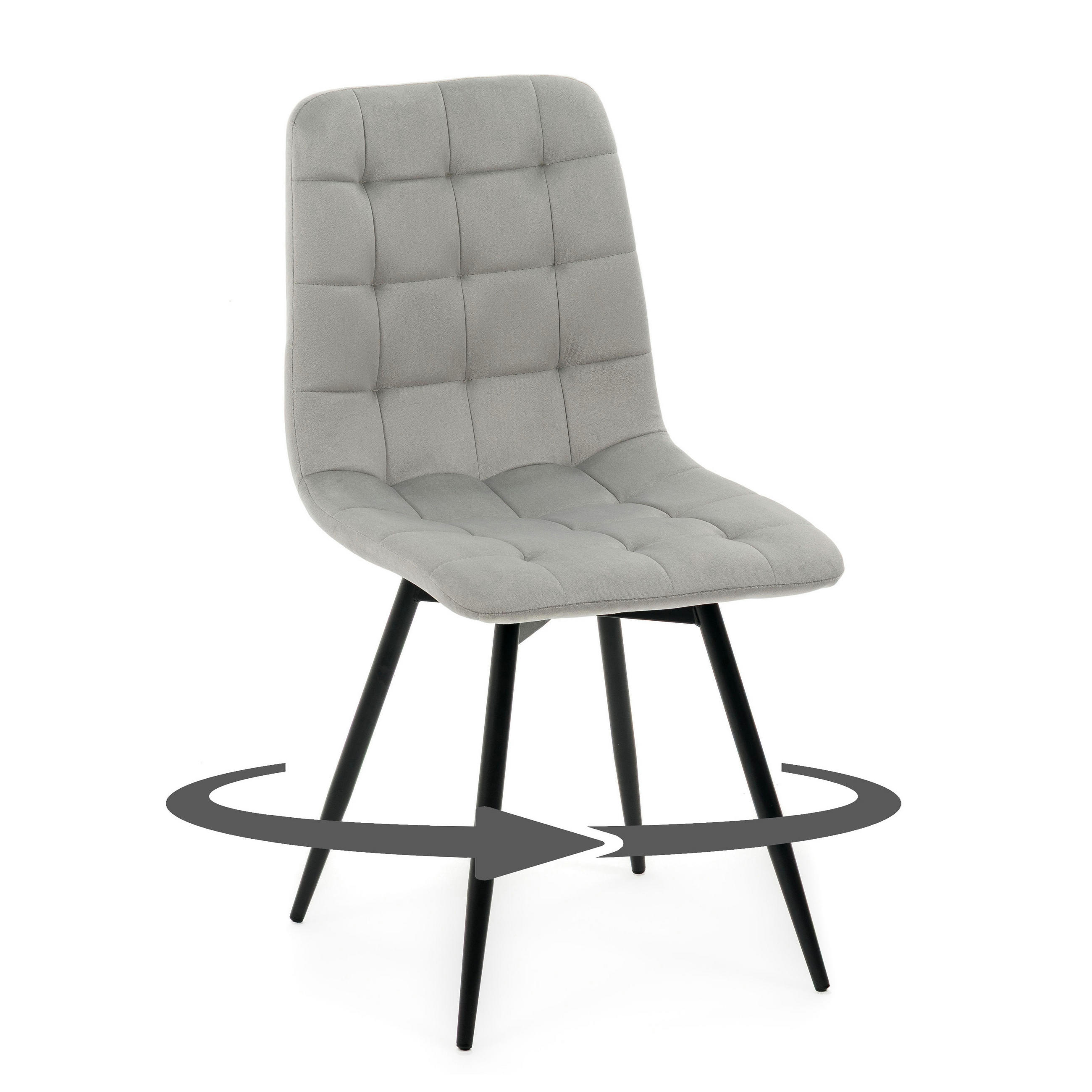 STUHL ARCO drehbar gepolstert mit Steppung - hellgrau - Samt Velours - Hellgrau/Schwarz, Textil/Metall (46/90/51cm) - NEW HOME