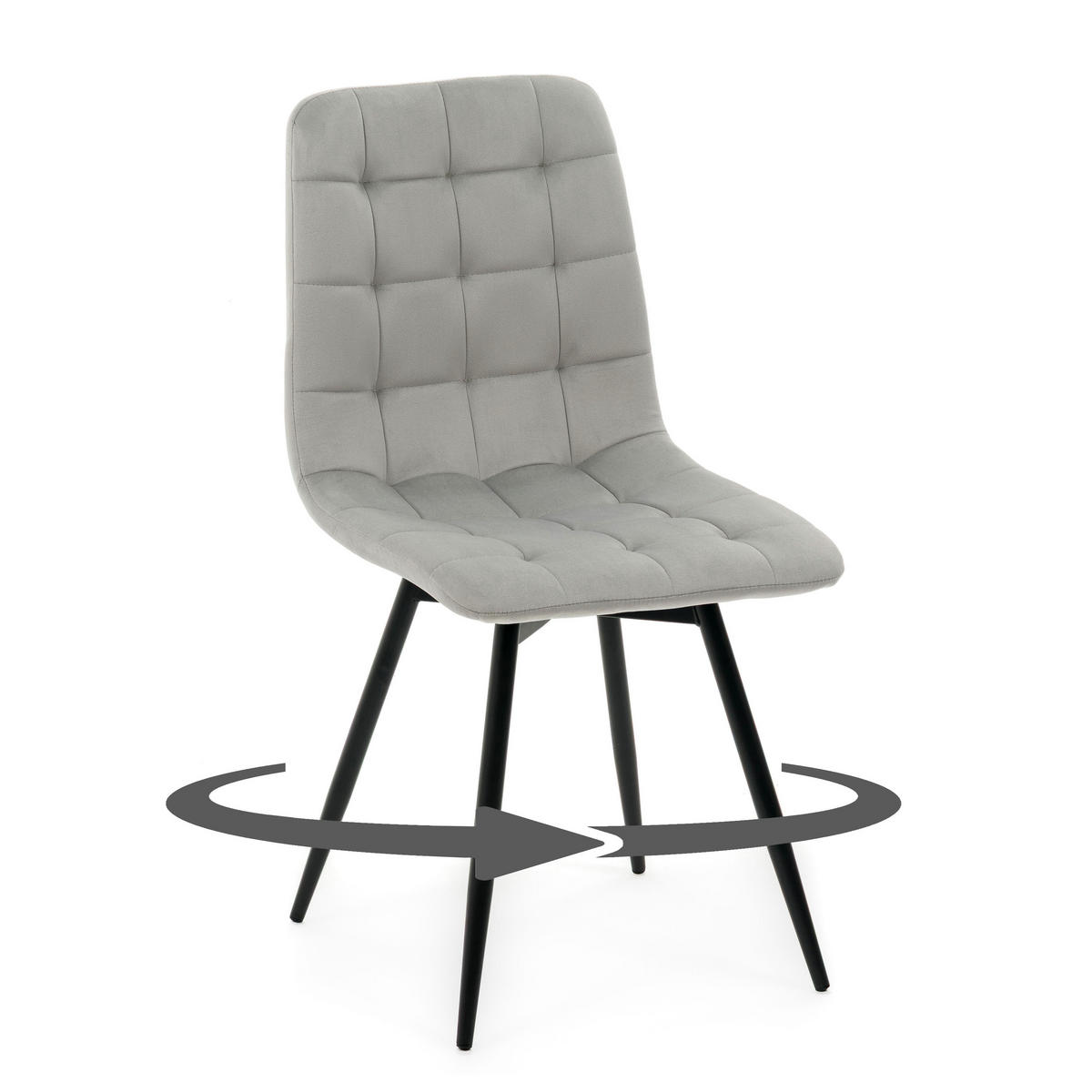 STUHL ARCO drehbar gepolstert mit Steppung - hellgrau - Samt Velours - Hellgrau/Schwarz, Textil/Metall (46/90/51cm) - NEW HOME