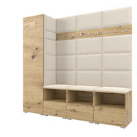 GARDEROBE NELA IX 200 cm (Modulare Flurmöbel Artisan Eiche mit Sitzpolster Creme 01 Breite Sitzbank) - Silberfarben/Creme, Holz/Holzwerkstoff (200/187/40cm) - Ravio