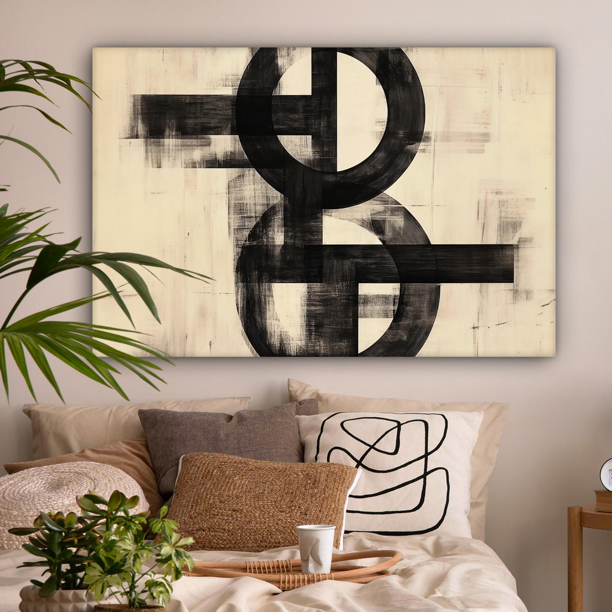 LEINWANDBILD Kreise - Balken - Schwarz - Abstrakt Groß 140x90 cm - Schwarz, Textil (140/90cm) - MuchoWow